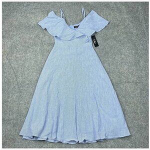 Lulus Dress Womens Extra Small Blue Yacht Rock Off Shoulder Midi Beachy